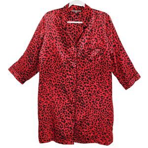 Morgan Taylor Intimates Red Animal Print Satin Oversized Lounge Shirt Women’s XL